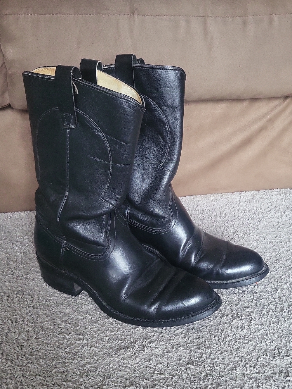 Vintage Texas Brand Western Boots Mens 8.5EE Black Leather Roper Cowboy USA Made